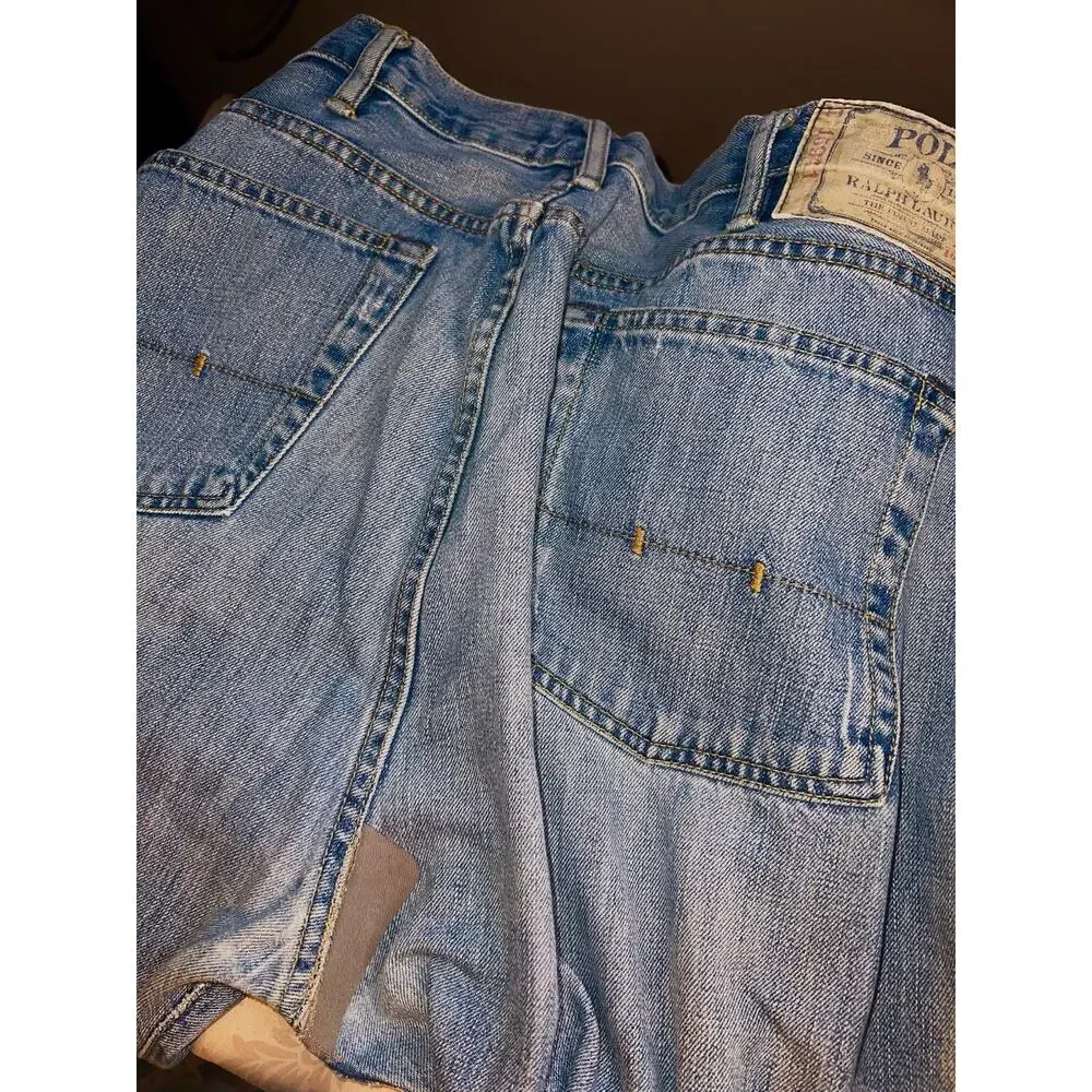 POLO RALPH LAUREN LT WASH BUTTON FLY VINTAGE STYLING JEANS 38 x 30 PATCHED AREA